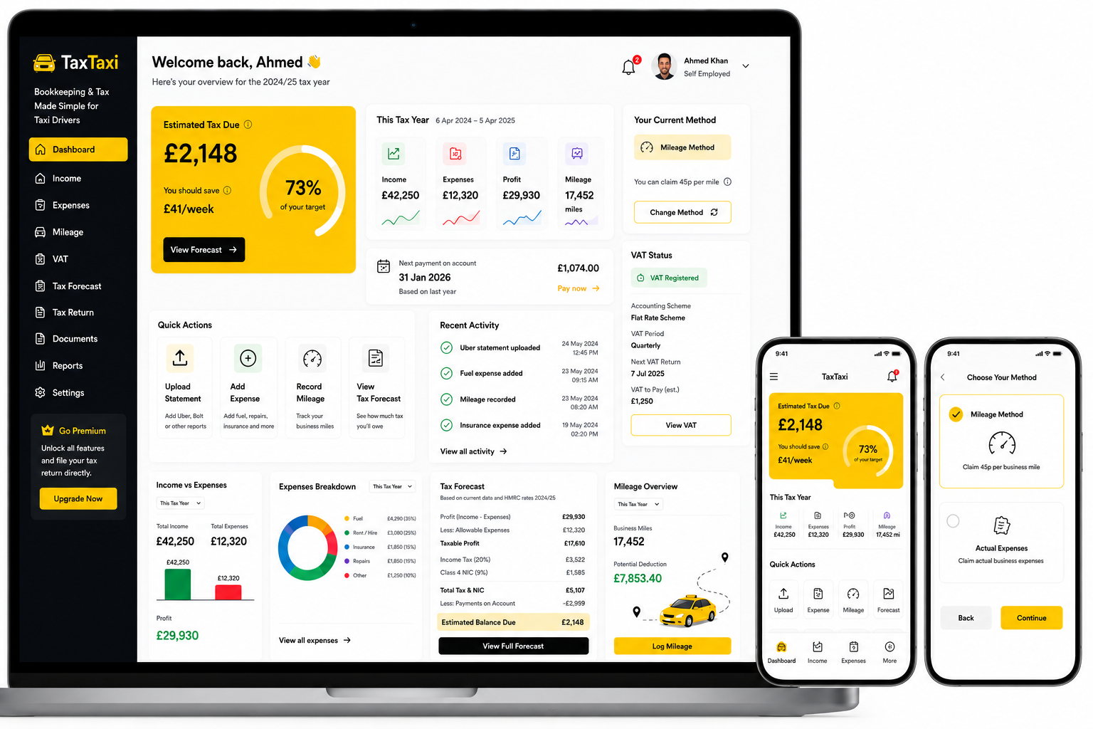 TaxTaxi bookkeeping dashboard for UK taxi and private hire drivers